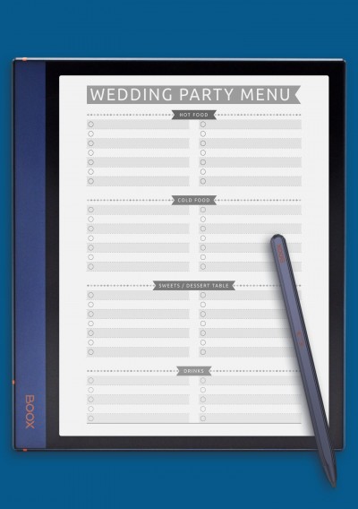 Wedding Party Menu Template - Casual for BOOX Note