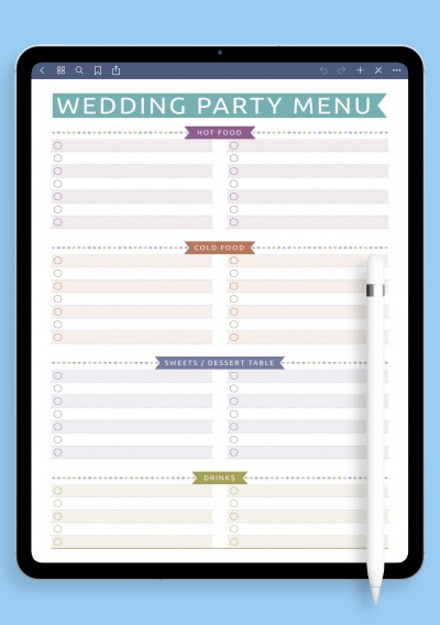 iPad Pro Wedding Party Menu Template - Casual