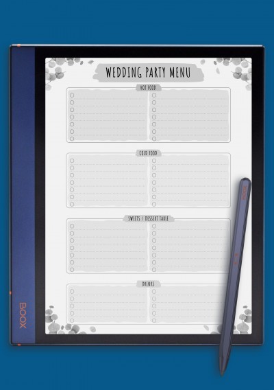 Wedding Party Menu Template - Floral for BOOX Note