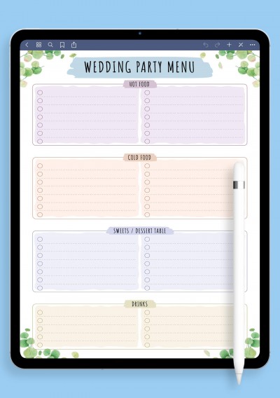 Wedding Party Menu Template - Floral for iPad & Android