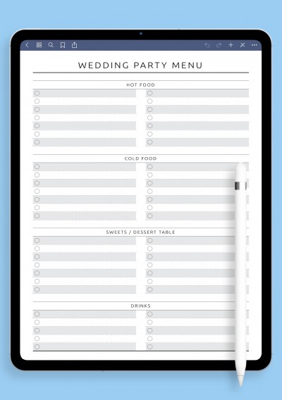 Wedding Party Menu Template - Original for iPad Pro