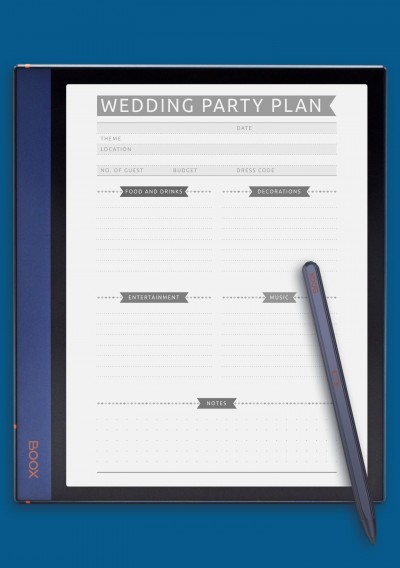 Wedding Party Planner Template - Casual for BOOX Note