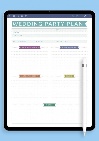 GoodNotes Wedding Party Planner Template - Casual