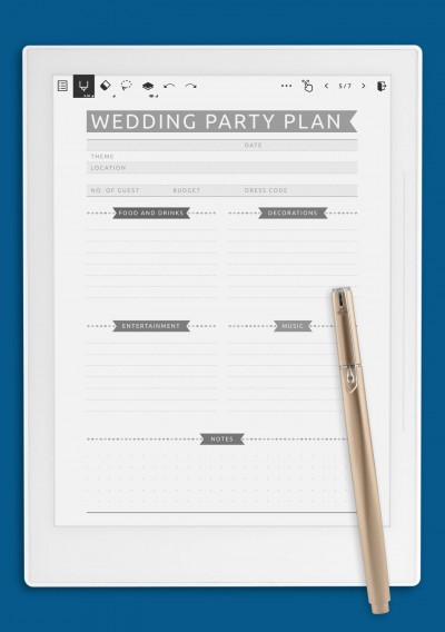 Wedding Party Planner - Casual Template for Supernote A6X