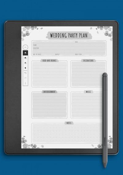 Kindle Scribe Wedding Party Planner Template - Floral 