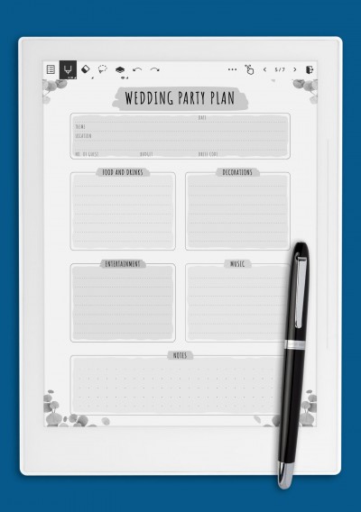 Wedding Party Planner - Floral Template for Supernote A6X