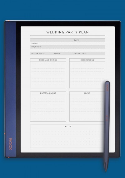 Wedding Party Planner Template - Original for BOOX Note