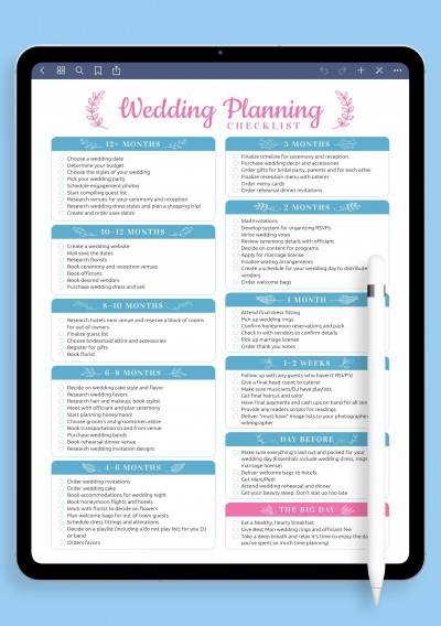 Wedding Planning Checklist Template for iPad