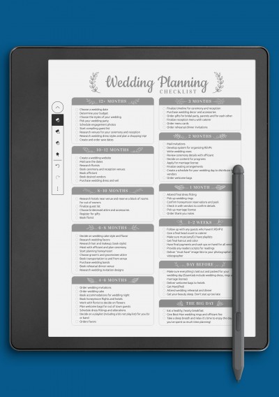 Wedding Planning Checklist Template for Kindle Scribe