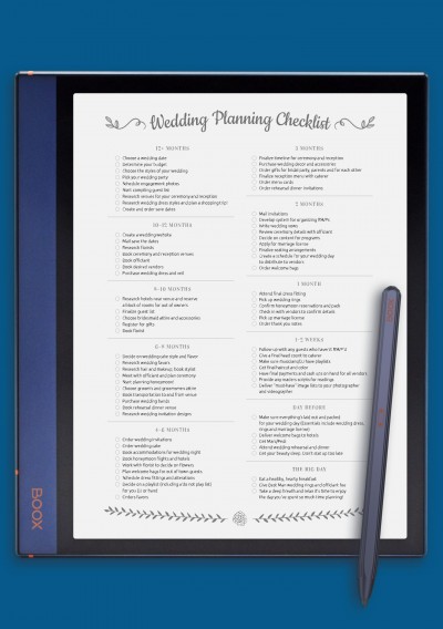 Wedding Planning Checklist - Romantic Style template for BOOX Note