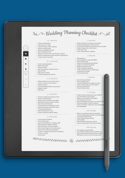 Wedding Planning Checklist - Romantic Style Template for Kindle Scribe
