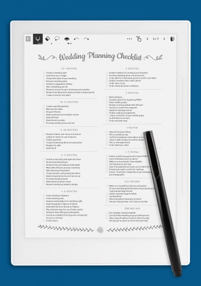 Wedding Planning Checklist - Romantic Style Template for Supernote