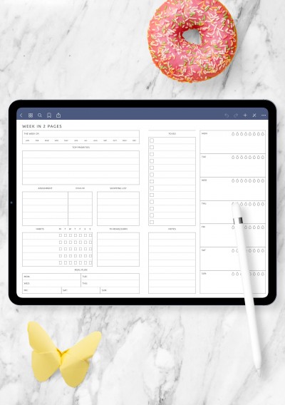Week in 2 Pages Extended Template - Minimalist Style for Notability