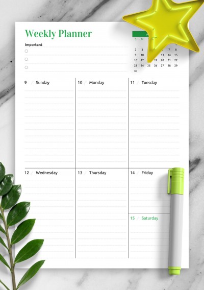 Download Week at a Glance planner with calendar - Printable PDF
