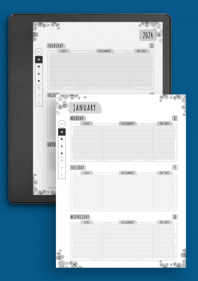 Week Schedule - Floral Style Template for Kindle Scribe