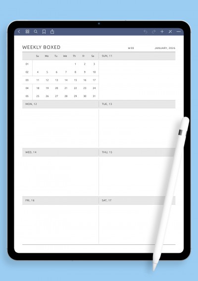 Weekly Boxed Layout with Mini Calendar template for GoodNotes