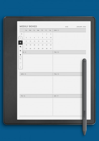 Weekly Boxed Layout with Mini Calendar template for Kindle Scribe