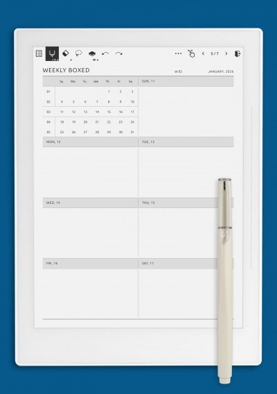 Weekly Boxed Layout with Mini Calendar template for Supernote
