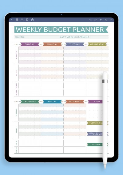 Weekly Budget - Casual Style Template for Notability