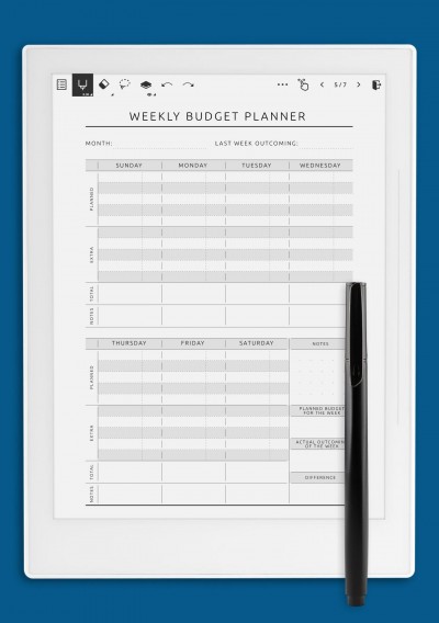 Weekly Budget - Original Style Template for Supernote