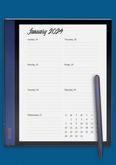 Weekly Calendar Template for BOOX Note