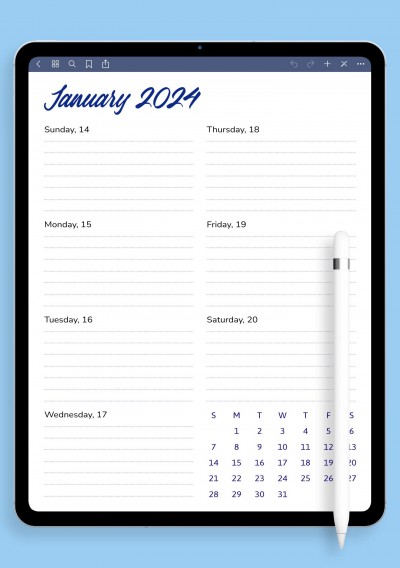 Weekly Calendar Template for GoodNotes