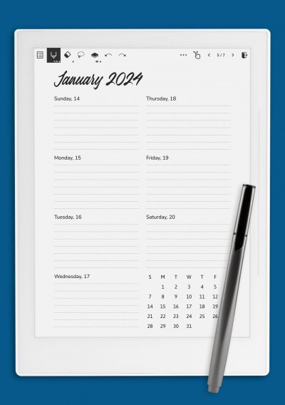 Weekly Calendar Template for Supernote
