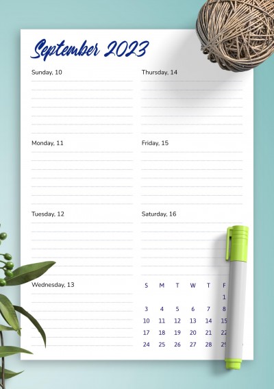 Download Weekly Calendar Template - Printable PDF