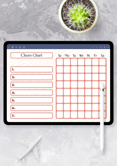 Horizontal Weekly Chore Chart Template for GoodNotes