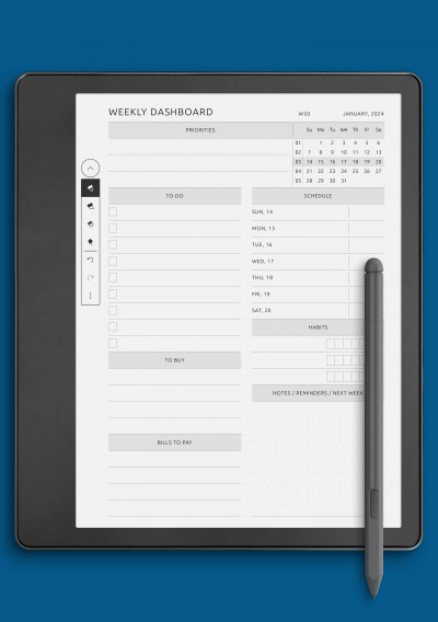 Weekly Dashboard Customizable template for Kindle Scribe