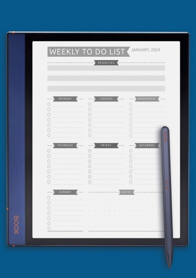 Weekly To Do List - Casual Style Template for BOOX Note