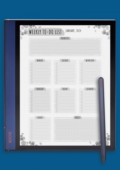 Weekly To Do List - Floral Style Template for BOOX Note