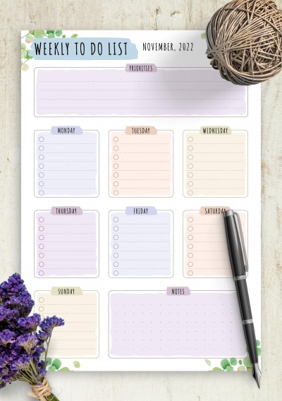 Download Weekly To Do List - Floral Style - Printable PDF