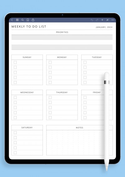Weekly To Do List - Original Style Template for iPad