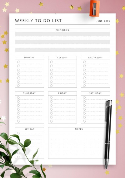 Download Weekly To Do List - Original Style - Printable PDF