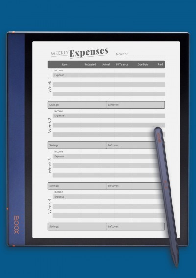 Weekly Expenses Template for BOOX Note