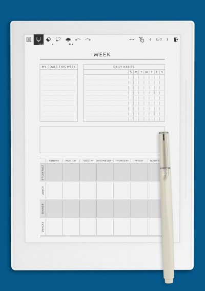 Weekly Fitness and Meal Plan Template for Supernote A6X