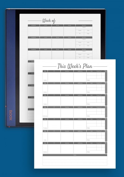 Weekly fitness and meal template for BOOX Note