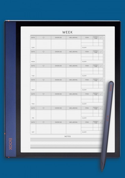 Weekly Fitness Planner Template for BOOX Note