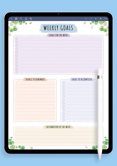 Weekly Goals - Floral Style Template for iPad