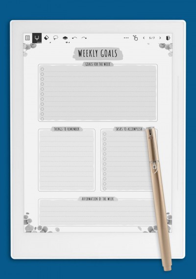 Supernote A5X Weekly Goals - Floral Style Template