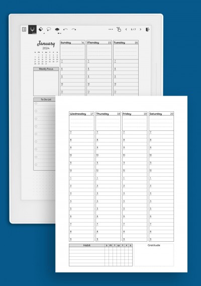 Supernote A6X Weekly hourly planner with todo list template