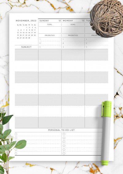 Download Printable Weekly Lesson Plan Template PDF