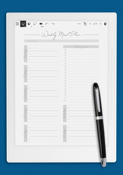 Weekly Meal Plan and Shopping List Template for Supernote A5X