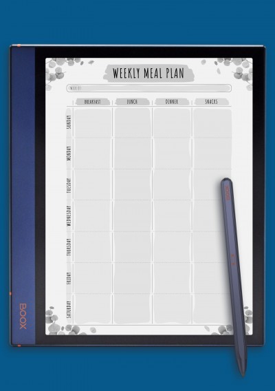 Weekly Meal Plan - Floral Style Template for BOOX Note