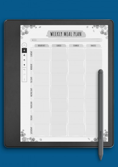 Weekly Meal Plan - Floral Style Template for Kindle Scribe