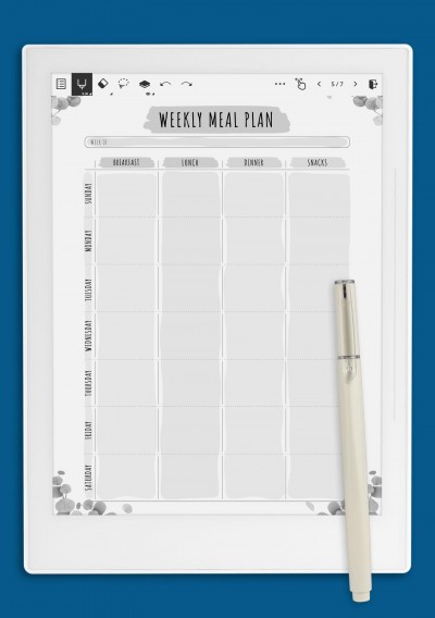 Weekly Meal Plan - Floral Style Template for Supernote