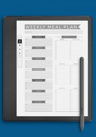 Weekly Meal Plan with Shopping List - Casual Style Template for Kindle Scribe