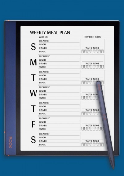 Weekly meal plan template for BOOX Note