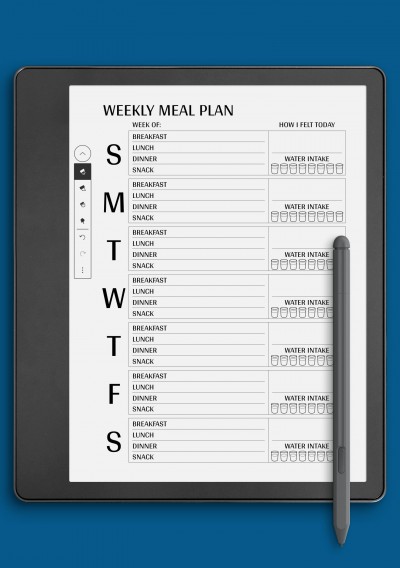 Weekly meal plan template for Kindle Scribe
